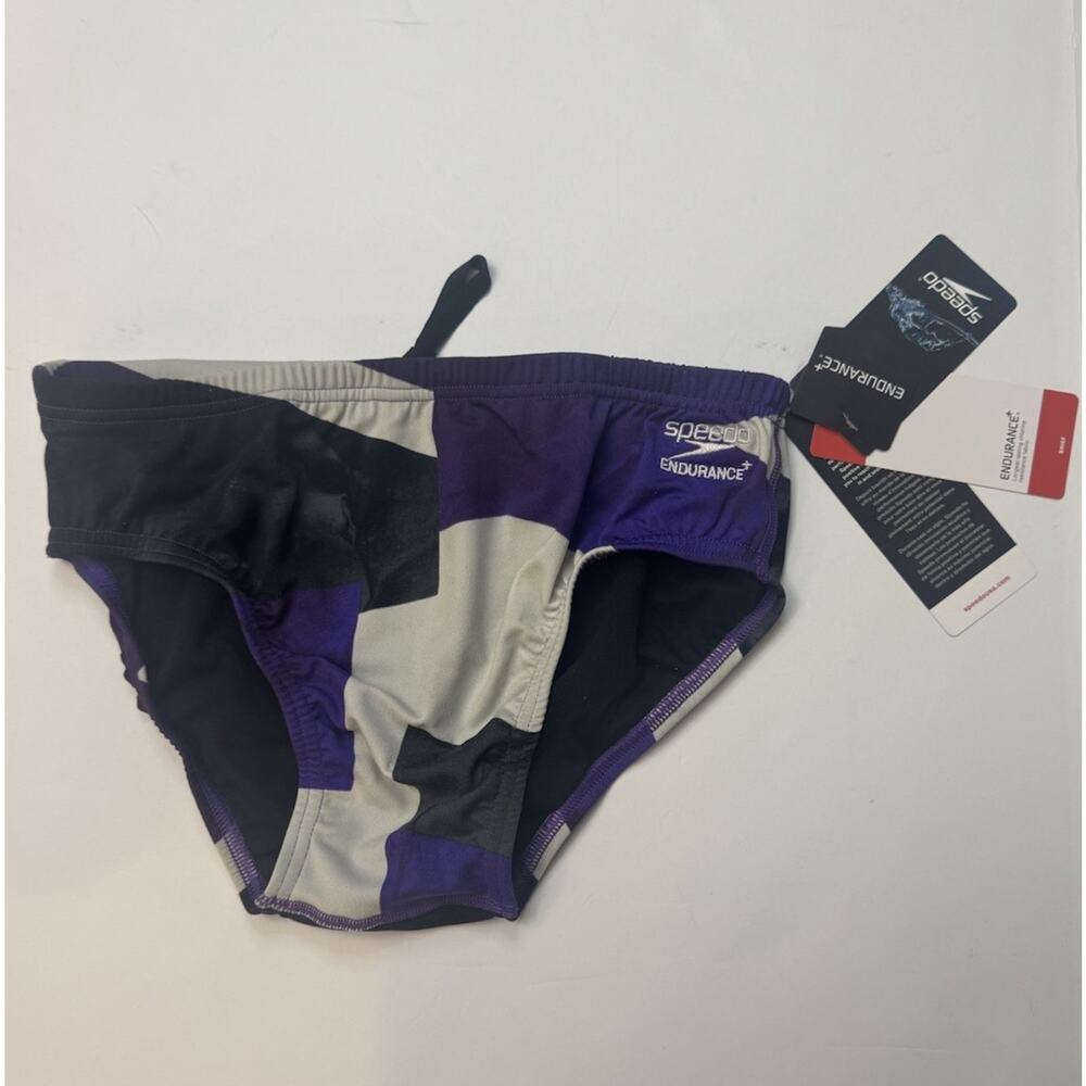 Speedo Endurance+ Men’s Swim Brief Size 32 Purple Black Competition NWT
